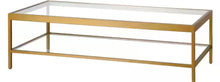 Alexis 54 in. Brass Rectangle Glass Top Coffee Table! (NEW IN BOX)