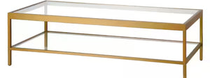 Alexis 54 in. Brass Rectangle Glass Top Coffee Table! (NEW IN BOX)