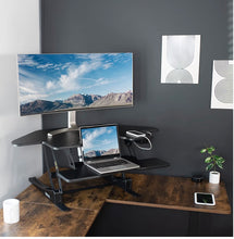 VIVO 43 inch Corner Electric Height Adjustable Cubicle Stand Up Desk Converter, VE Series, Sit to Stand Tabletop Dual Monitor Riser with USB Port, Black, DESK-V000VCE- new in box