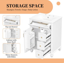 LOVMOR Freestanding White 24.4-in Single Sink Bathroom Vanity with White Ceramic Top Assembly Required 3 Drawers Adjustable Shelf - WE DO NOT SHIP!!