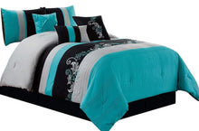 Chezmoi Collection Napa 7-Piece Luxury Leaves Scroll Embroidery Bedding Comforter Set (Queen - Teal/Blue) - NEW - (OPEN BOX)