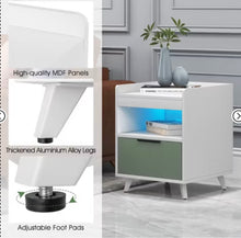 Tangkula 2PCS Nightstand Modern Beside End Table w/ LED Lights Open Compartment & Drawer! (NEW IN BOX)