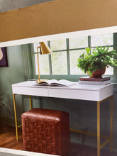 Loring Wood Writing Desk with Drawers and Charging Station White/Gold - Threshold! (NEW IN BOX)