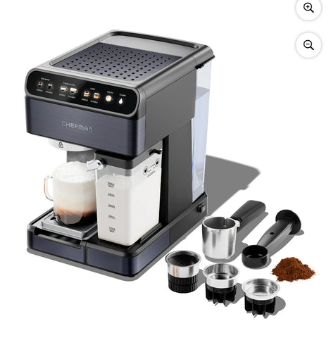 Chefman 20-Bar, 2-Cup Black Stainless Espresso Machine- new in box