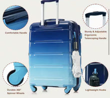 Merax 3-Piece Gradient Blue 20 in. 24 in. 28 in. ABS and PC Hardshell Spinner Luggage Set with TSA Lock, 20 in. with USB Port! (NEW - WRAPPED IN PLASTIC - MINOR SCRATCH ON 28”)