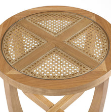 Beautiful Rattan & Glass Side Table with Solid Wood Frame by Drew Barrymore, Warm Honey Finish!! NEW IN BOX!!