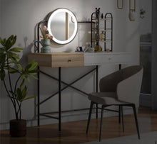 1-Drawer White Makeup Vanity Table Wooden Dressing Desk with 3-Mode Lighted Mirror, Wireless Charging Station, 3 Shelves