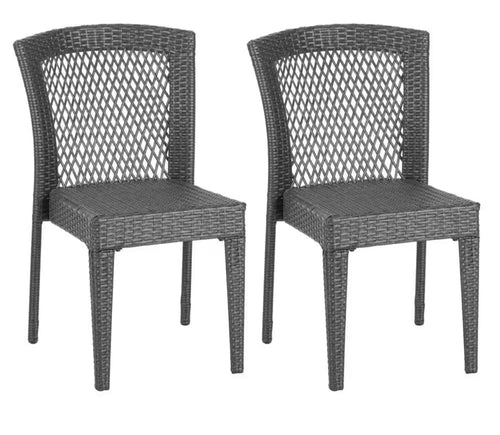 Grey Rattan Outdoor Dining Chair Set of 2 Patio Dining Chair Outdoor Heavy-Duty Frame Rattan Chair with Curved Backrest! (NEW IN BOX)