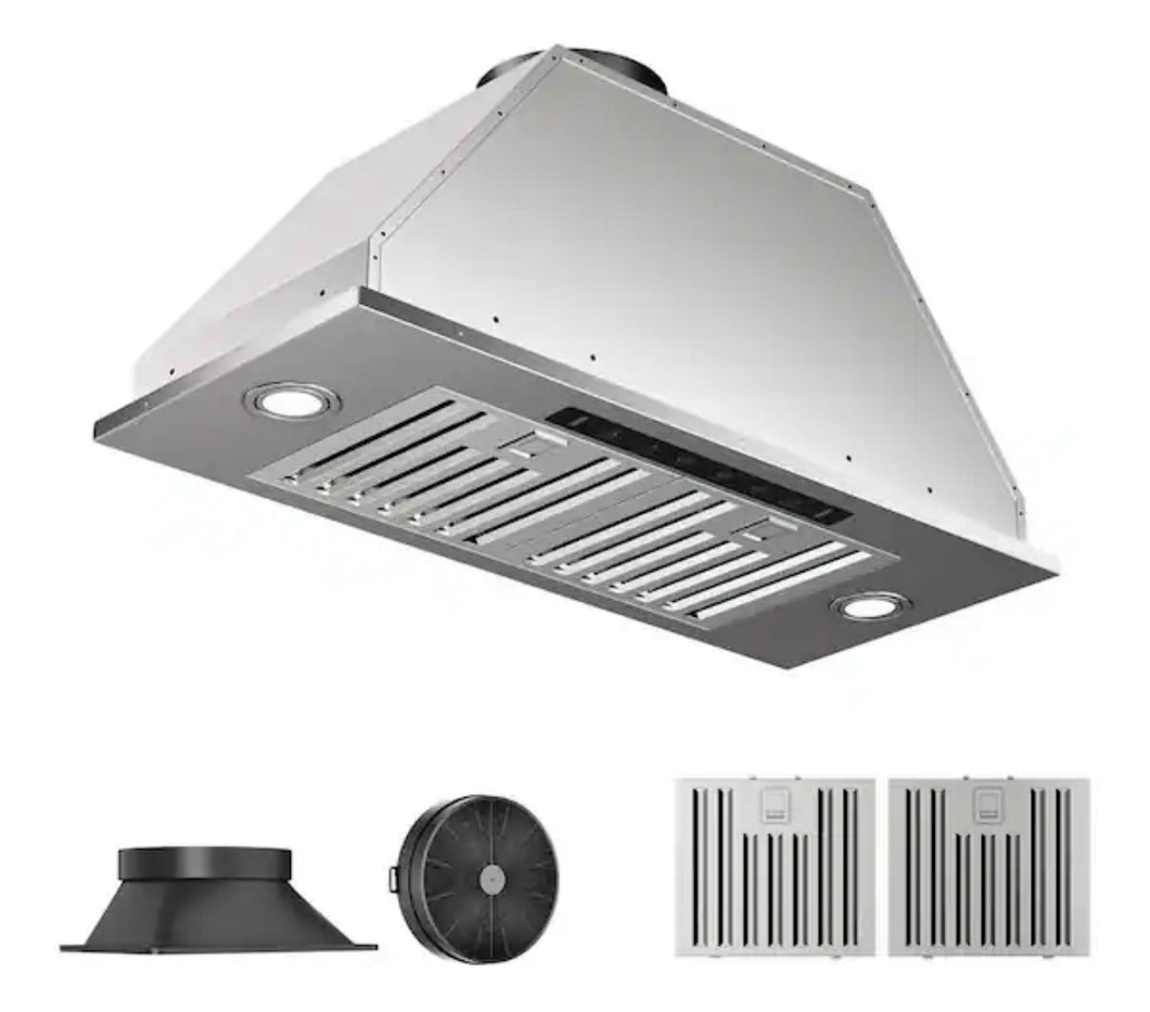 Vikio 28 in. 900CFM Convertible Ducted to Ductless Insert Range Hood in Stainless Steel with LED and Gesture Control! (NEW IN BOX)