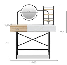 1-Drawer White Makeup Vanity Table Wooden Dressing Desk with 3-Mode Lighted Mirror, Wireless Charging Station, 3 Shelves