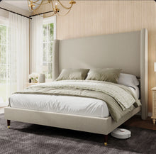 Belo King Upholstered Platform Bed, Khaki - WE DO NOT SHIP!!