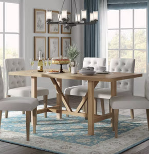 Grant Wood Dining Table Rustic Beige - Finch: Modern Farmhouse Style, Seats Six, Trestle Base! (NEW IN BOX - TABLE ONLY!)