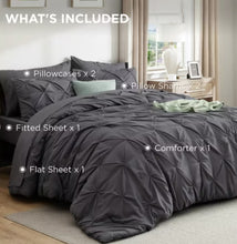 Bedsure Bed in a Bag Comforter Set with Sheets, 7pcs Solid Diamond Pintuck All-Season Bedding, Soft Light Blue King Bedding Set! (NEW IN BOX)