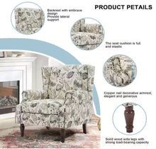 Retro Plants Beige Linen Nailhead Trim Upholstered High Back Accent Arm Chair with Wood Legs(Set of 1)!! NEW AND ASSEMBLED!!