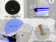 3-Pieces 210" Breathing Leather Power Reclining Theater Sectional with Wireless Chargers and LED Lighting- new - cream color