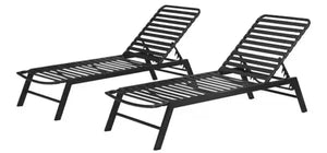 Black Adjustable Outdoor Strap Chaise Lounge with Aluminum Frame (2-Pack)! (NEW IN BOX)