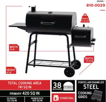 Nexgrill 29 in. Barrel Offset Charcoal Smoker and Grill in Black!! NEW AND ASSEMBLED(MISSING TEMP GUAGE)!!