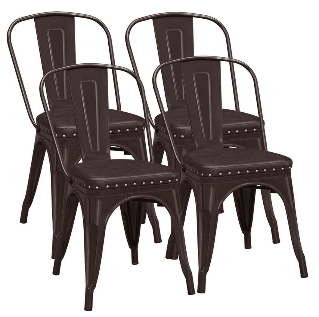 Yaheetech Pack of 4 Metal Dining Chairs with PU Leather Seat for Indoor/Outdoor, Brown!! NEW AND ASSEMBLED!!
