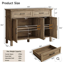 Wood Buffet Cabinet, Sideboard Cabinet, Storage Cabinet with 2 Drawers and 3 Doors, Adjustable Shelves, Washed Gray! (NEW IN BOX)