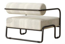 Beige Corduroy Fabric Upholstered Arm Chair with Black Iron Frame