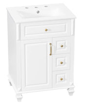 LOVMOR Freestanding White 24.4-in Single Sink Bathroom Vanity with White Ceramic Top Assembly Required 3 Drawers Adjustable Shelf - WE DO NOT SHIP!!