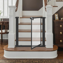 unipaws Clear Dog Gate for Doorway Stairs Wide Openings, Pressure Mounted Extra Wide Pet Door with Extension Parts, No Drilling Walk Through Gate, Indoor, Black