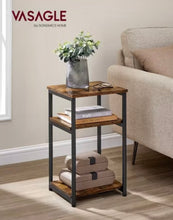 VASAGLE Side Table, Small End Table, Tall Nightstand for Living Room, Bedroom, Office, Bathroom, Rustic Brown and Classic Black, Set of 2! (NEW IN BOXES)