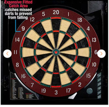 BristleSmart Dartboard with Cabinet - Accepts steel tip darts with electronic scoring and 294 games- NEW IN BOX
