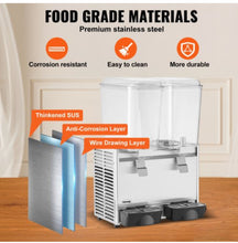 VEVOR Commercial Beverage Dispenser, 20.4 Qt 18L 2 Tanks Ice Tea Drink Machine, 590W 304 Stainless Steel Juice Dispenser with 41℉-53.6℉ Thermostat Controller, for Cold Drink Restaurant Hotel Party-new