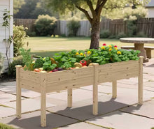 72 in. L x 23 in. W x 30 in. H Wood Raised Garden Bed Elevated Planter Box with 2-Planting Areas, Wood Color! (NEW IN BOX)