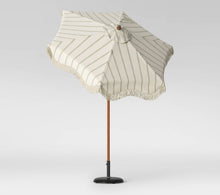 6.5’ Round Striped Scalloped Fringe Edge Outdoor Patio Market Umbrella Cream - Threshold!! BRAND NEW(CARRY BAG RIPPED BUT UMBRELLA IS PERFECT)!!