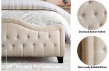 Upholstered Polyester Tufted Button Footboard, Beige, Queen Size