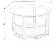 Benton 35 in. Espresso/Clear Round Glass Top Coffee Table with Casters! (NEW IN BOX)