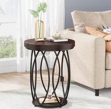 Kerlin 18.3 in. Rustic Brown Round Side Table Wood End Table with Metal Frame for Living Room, Bedroom- new- assembled- small shipping defect