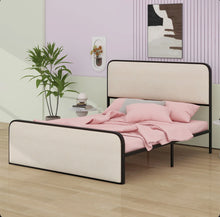 Modern Metal Bed Frame With Upholstered Headboard And Footboard Bed With Under Bed Storage, QUEEN