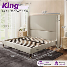 Belo King Upholstered Platform Bed, Khaki - WE DO NOT SHIP!!