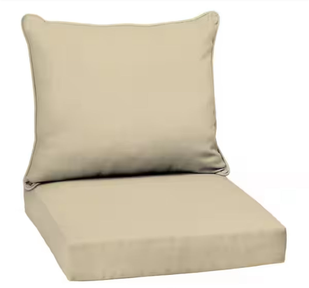 Set of 4 - 22 in. x 24 in. 2-Piece Deep Seating Outdoor Lounge Chair Cushion in Tan, Butts & Backs! (NEW IN BOX’S)