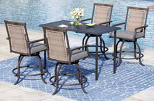 Set of 4 Metal Bar Height Outdoor Dining Rattan Bistro Chairs with Gray Cushions! (NEW IN BOXES - CHAIRS ONLY)