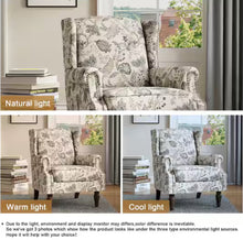 Retro Plants Beige Linen Nailhead Trim Upholstered High Back Accent Arm Chair with Wood Legs(Set of 1)!! NEW AND ASSEMBLED!!