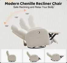 Delba 37"Modern Upholstered Chenille Manual Swivel Rocker Glider Recliner with Rounded Armrest and Double Pockets,Nursery Rocker Recliner