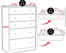 Oversized 5-Drawer Black Dressers Chest of Drawers with 2 Large Drawers 48.3 in. H x 31.6 in. W x 15.7 in. D! (NEW IN BOX!)