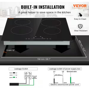 SKYSHALO
Built in Electric Stove Top, 23.2 x 20.5 in. 4 Burners, 240 Volt Glass Radiant Cooktop with Sensor Touch Control- NEW