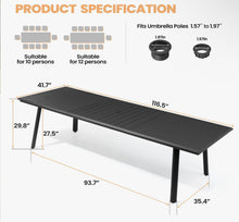Rectangular Aluminum Outdoor Dining Table with Umbrella Hole, 116.5'' in. W X 41.7'' in. D, Black - WE DO NOT SHIP!!