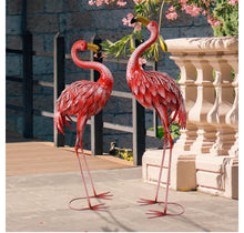 32-36 Inch Yard Flamingos Garden Statues, Metal Flamingo Outdoor Decor, Vibrant Flamingo Statues for Lawn, Backyard, Porch, Patio, Set of 2- one has small shipping damage - see pics