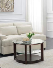 Benton 35 in. Espresso/Clear Round Glass Top Coffee Table with Casters! (NEW IN BOX)