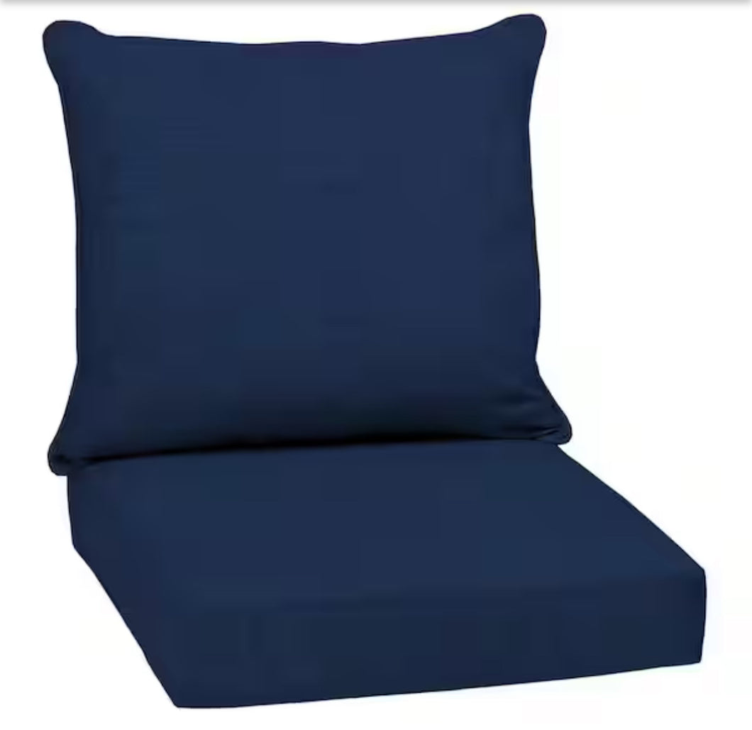 Arden 24 in. x 24 in. 2-Piece Deep Seating Outdoor Lounge Chair Cushion in Sapphire Blue Leala!! NEW IN BOX(SET OF 2)!!