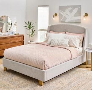 Better Homes & Gardens Windsor Platform Bed with Wingback Headboard, Queen, Wheat Boucle