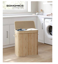 SONGMICS Laundry Hamper with Lid, Bamboo Laundry Basket, Removable Machine Washable Laundry Basket, with Handles, 26.4-Gallons, for Laundry Room, Bedroom, Bathroom, Natural**New in box**