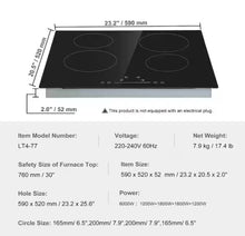 SKYSHALO
Built in Electric Stove Top, 23.2 x 20.5 in. 4 Burners, 240 Volt Glass Radiant Cooktop with Sensor Touch Control- NEW