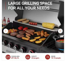 6 Burner Propane Gas Grill with Side Burner, Glass Viewing Window, Stainless Steel Cabinet Doors, Silver & Black- new in box
